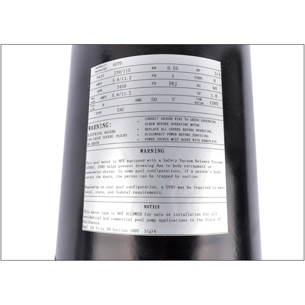 泳池水泵电机 UST1072 Swimming Pool Water Pump Motor C-Face Round Flange 3/4HP 115/230V 56J Frame 3450 RPM-9