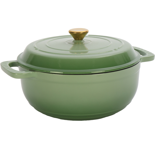 铸铁 6QT 烹饪锅具 渐变绿 含两个硅胶手套 珐琅锅-1