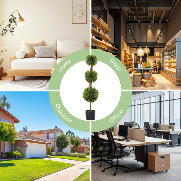 2pcs 绿色 115cm 三球黄杨木 PVC 仿真树-10