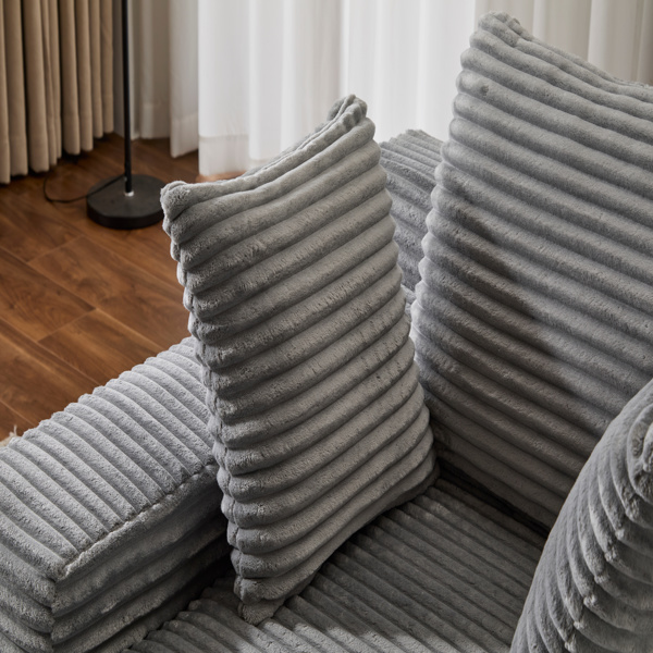 超大躺椅舒适云沙发，现代毛绒灯芯绒软垫沙发床，带 3 个抱枕和宽扶手，适用于客厅，无需组装，灰色-15