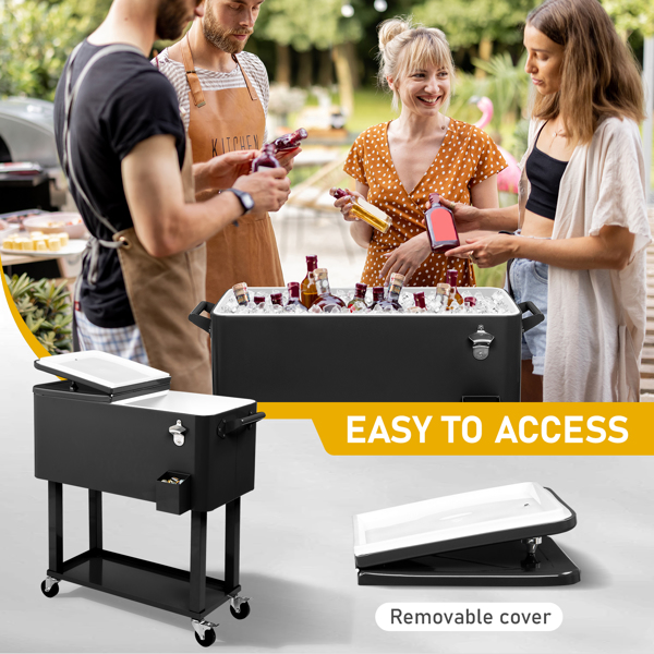 80qt 黑色箱体 黑色脚管 冷冻保温推车 91*87*48cm 长方形 铁 带排水管-6