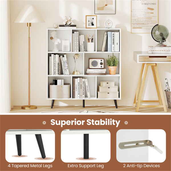 8立方书架3层现代储物架，带5个金属腿书架-7