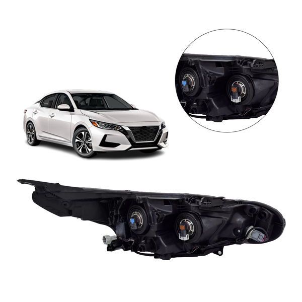 26010-6LY0A 前大灯总成，仅适用于 2024 2025 款日产 Sentra S/SV 卤素四针车型，不含灯泡，前大灯右乘客侧 260106LY0A NI2503302-5