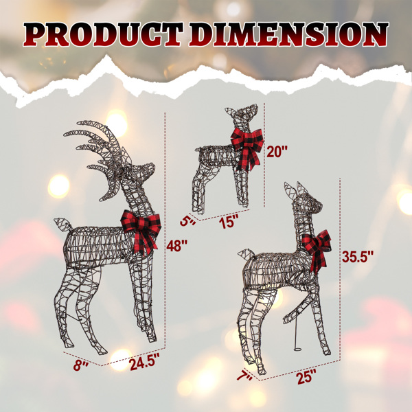 3pcs 4FT  棕色绕藤 家庭麋鹿 210LED暖白灯 塑料 圣诞灯饰麋鹿 30V 3.6W-8