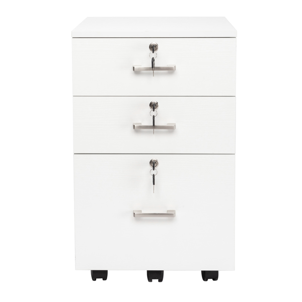 白色 密度板 贴浮雕三胺 三抽 木制文件柜-5