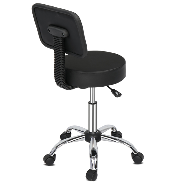 半PU皮 尼龙轮 300lbs 黑色 技师凳 带靠背圆凳电镀五星脚 N001-12