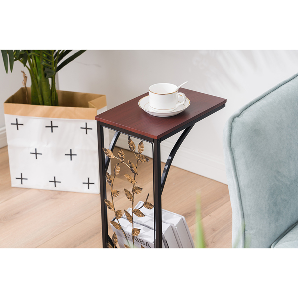 密度板 铁 拆装 单层 C型桌 边几 树叶款 桌面棕色 黑色喷塑 刷金树叶 30.5*21*54cm-22