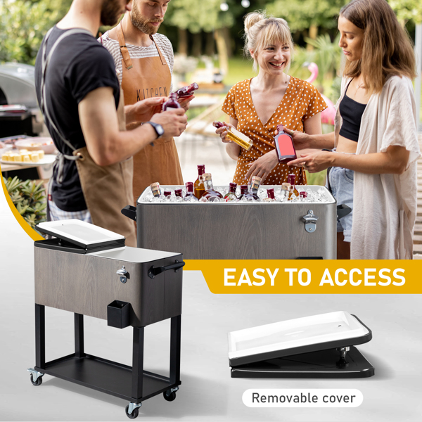 80QT 灰色仿木纹 黑色铁脚管 带排水管 冷冻保温推车 87.5*91*38.5CM 长方形 塑料箱体-6