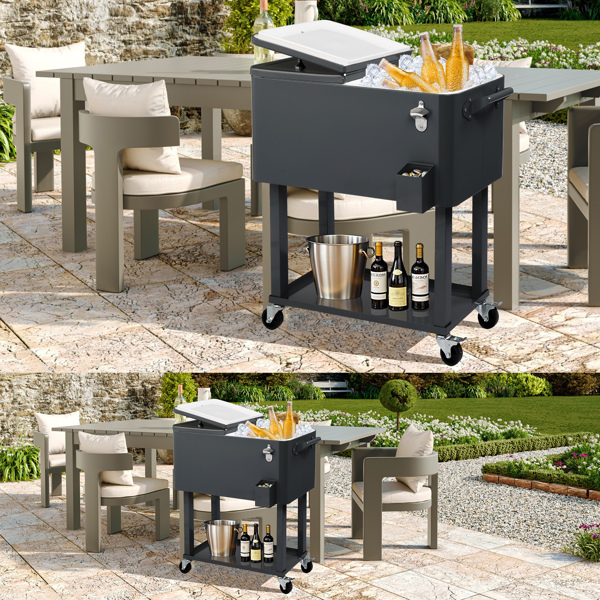 80QT 深灰色 冷冻保温推车 87.5*91*38.5cm 长方形 塑料箱体 铁脚管 冷冻保温-17