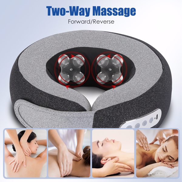 （物流随机发，自提可发加拿大）-便携式可充电颈部按摩枕 - 指压揉捏（正反方向），2种加热模式（104℉-122℉），3档速度，慢回弹记忆棉 - 2200mAh电池，牛奶丝面料，理想礼物-10