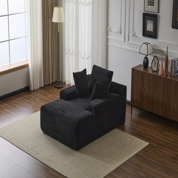 超大躺椅舒适云沙发，现代毛绒灯芯绒软垫沙发床，带 3 个抱枕和宽扶手，适用于客厅，无需组装，黑色-28