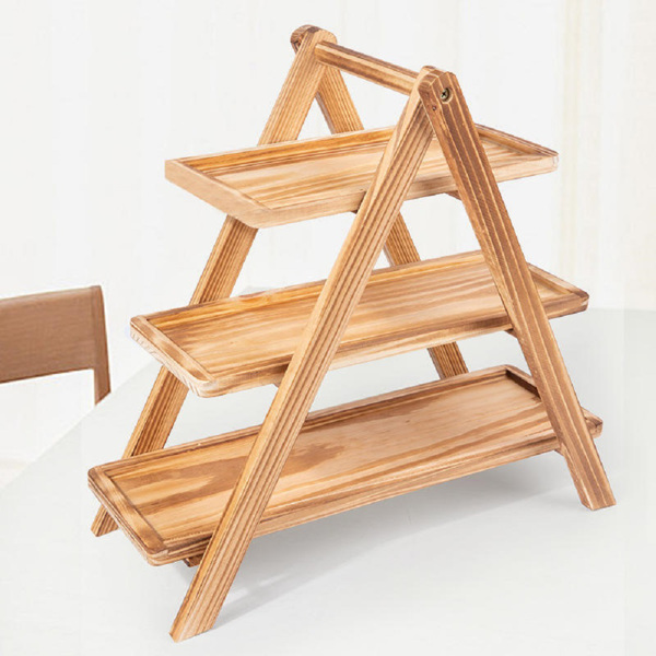 实木三层水果盘甜品架-4