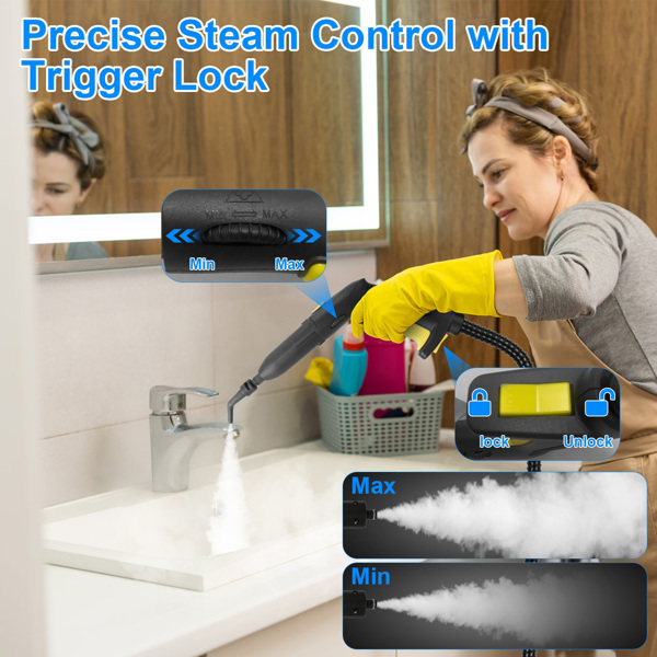 （物流随机发，自提可发加拿大）-1800W高压蒸汽清洁机 - 212℉无化学剂深度清洁，5巴加压，2升304不锈钢水箱，过热保护+16.83英尺电源线，多功能配件适用于家居/汽车/宠物区域-2