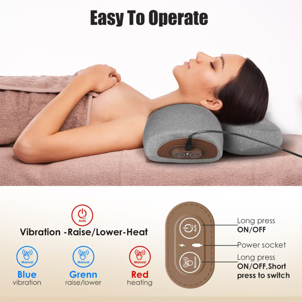 （物流随机发，自提可发加拿大）-3 合 1 颈部按摩枕，带振动、气囊和加热功能 - 缓解颈部疼痛的人体工学颈椎支撑枕，记忆海绵和亲肤套，便携式，适合办公室、旅行和家庭使用--亮灰色-6