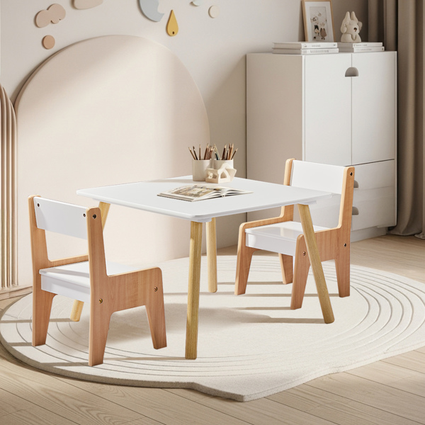 一桌二椅  60*60*44cm 白色+原木色 MDF 儿童桌椅-3