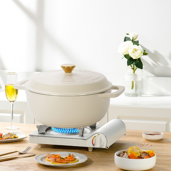 铸铁 6QT 烹饪锅具 陶瓷白 含两个硅胶手套 珐琅锅-10