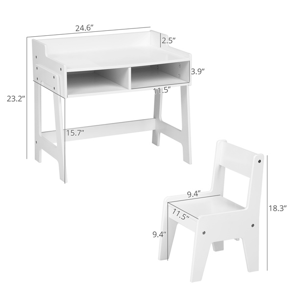 一桌一椅 学习桌 60.5*41.5*50cm 白色 MDF 儿童桌椅 储物格*2-3