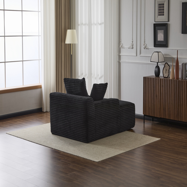 超大躺椅舒适云沙发，现代毛绒灯芯绒软垫沙发床，带 3 个抱枕和宽扶手，适用于客厅，无需组装，黑色-8