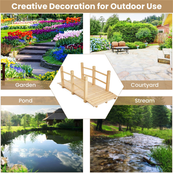 5英尺木制花园桥-100%杉木结构，易于与硬件组装，非常适合后院/碎石路/农场-自然色-9