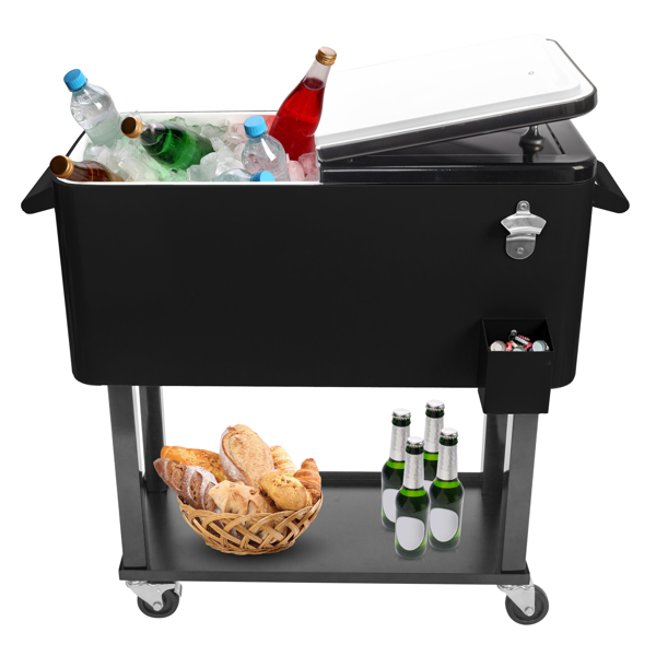 80qt 黑色箱体 黑色脚管 冷冻保温推车 91*87*48cm 长方形 铁 带排水管-35