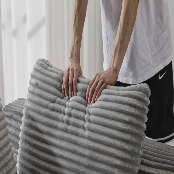 超大躺椅舒适云沙发，现代毛绒灯芯绒软垫沙发床，带 3 个抱枕和宽扶手，适用于客厅，无需组装，灰色-17