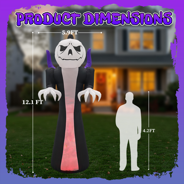 12ft  南瓜头死神 1三色火焰灯 万圣充气装饰 12V-5