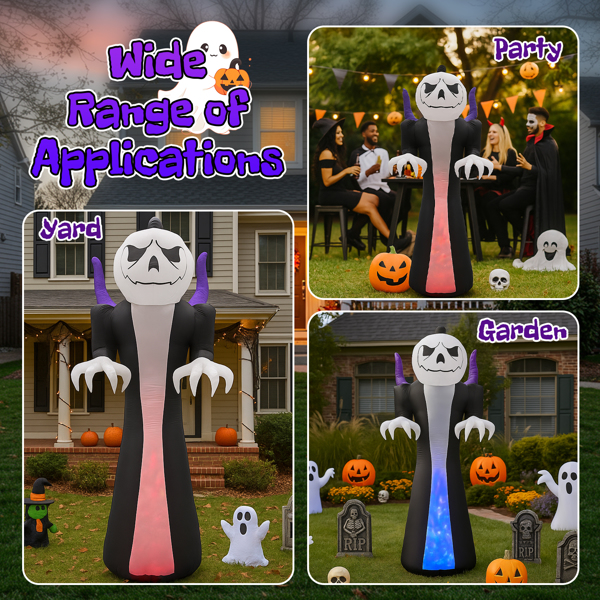 12ft  南瓜头死神 1三色火焰灯 万圣充气装饰 12V-12