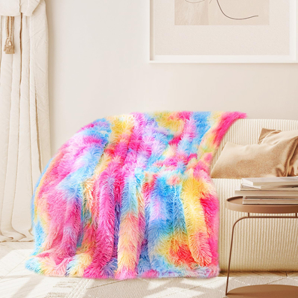 小彩虹毛毯北欧风办公室懒人午睡毯扎染沙发毯子绒毯 扎染深彩虹 130*160cm-4