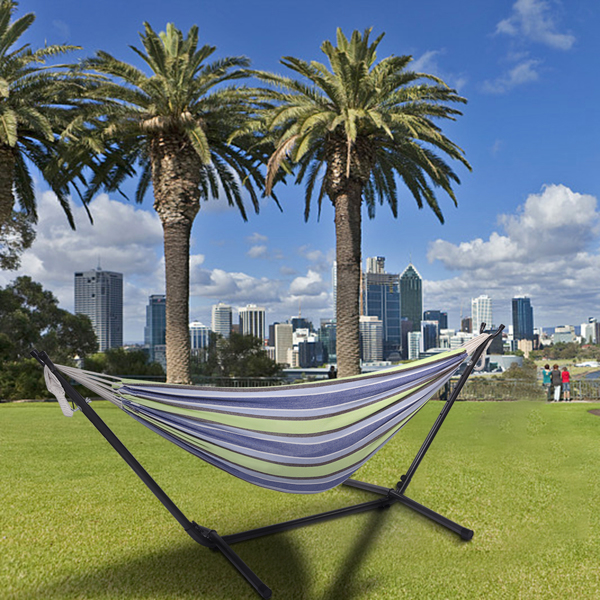 9ft 绿小条 黑底银花架子 2*1.5m涤棉吊床 铁吊床套装 330.00lbs-26