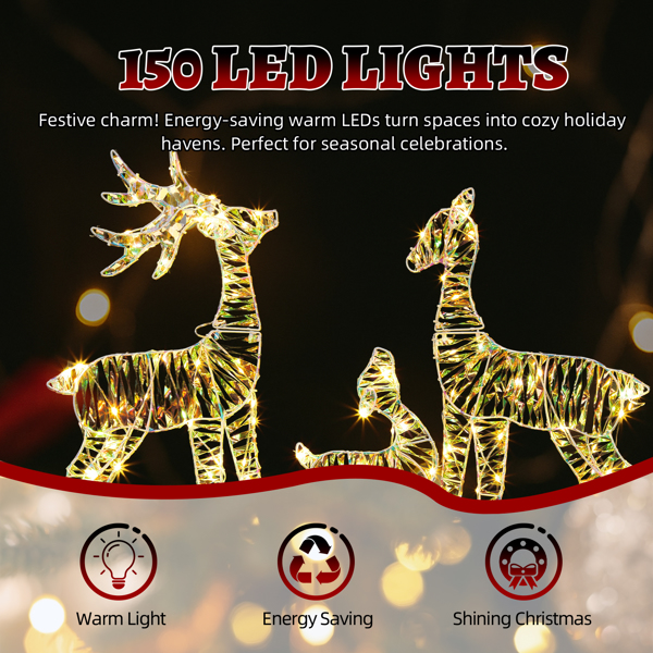 3pcs 2.4FT  幻彩虹膜 2D 家庭麋鹿 110L暖白光皮线灯 圣诞灯饰麋鹿 4.5V 3.6W-2