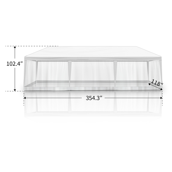 10X30ft 白色 8面(2门6围)纱网 仿折叠棚 配8片分体纱网围布 白色PE顶布  白色喷塑铁管 白色网纱 LT-2