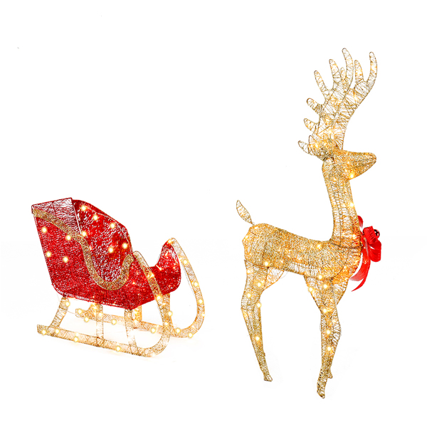 74*20*120cm 金色麋鹿 鹿拉雪橇 铁架 棉线 葱粉 圣诞灯饰麋鹿 30.00V 30.00V,3.60W 庭院 北美-4