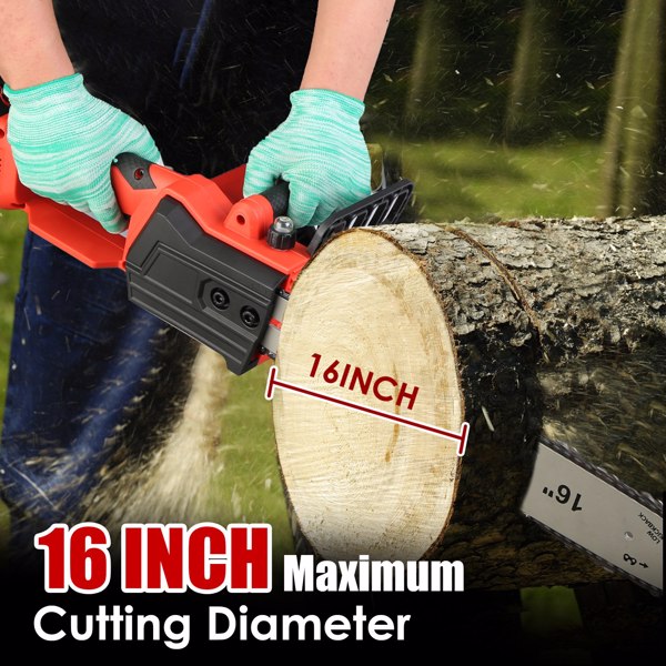 （物流随机发，自提可发加拿大）-无线电锯16英寸，无刷电机电动链锯，40伏电池供电，含2块电池及双端口快速充电器，适用于伐木作业，树木砍伐与木材切割-2