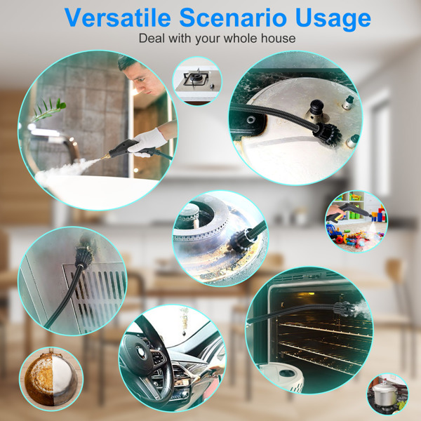 （物流随机发，自提可发加拿大）-手持式高温高压蒸汽清洁器 - 2500W功率，3巴加压蒸汽，6档蒸汽调节，1400毫升水箱（续航1小时），防漏保护功能，附刷具/玻璃刮刀，适用于家居及汽车清洁-8