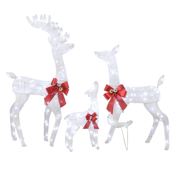 3pcs家庭麋鹿 54*38*122cm 白色 铁架 棉线 葱粉 圣诞灯饰麋鹿 30V 30V,3.6W 庭院麋鹿装饰