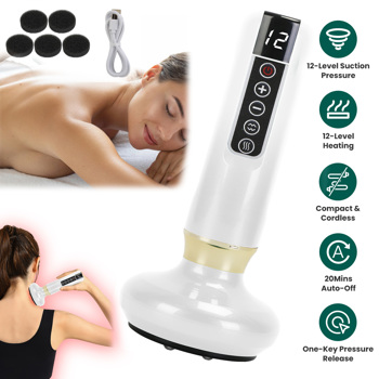 带 12 级吸力和加热功能的按摩器 - 钢制滚轮可显著减少 cellulite，全身适用 - 无线可充电，适用于大腿、臀部、颈部等部位--白色