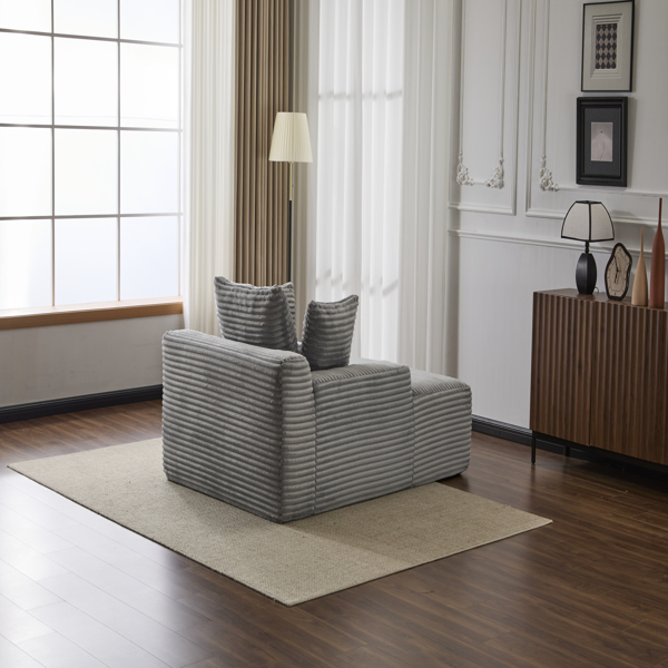 超大躺椅舒适云沙发，现代毛绒灯芯绒软垫沙发床，带 3 个抱枕和宽扶手，适用于客厅，无需组装，灰色-20