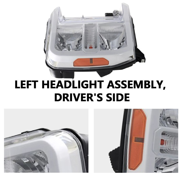 镀铬，适用于 2023-2024 款福特 F250 F350 SuperDuty 卤素大灯总成（左）-3