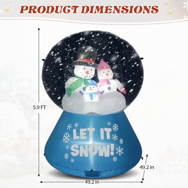 5.9ft  雪人水晶球 下雪 4颗LED灯 束口袋 圣诞充气装饰 12V 12V,2000mA 美规-3