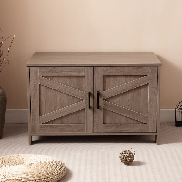 猫砂盆围栏，隐藏式猫砂盆家具，带谷仓门，木制猫盥洗室家具，猫屋，茶几，适合大多数猫砂盆，灰色不支持Self-Pick Up-6