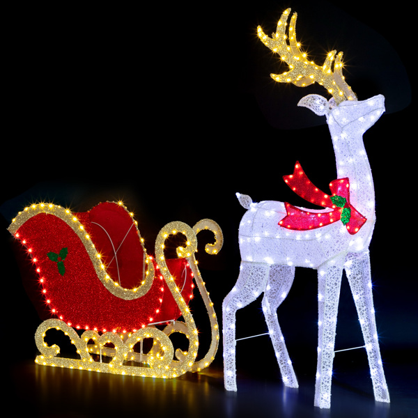 5FT  白加红  鹿拉车  448L皮线灯 白灯加暖白灯   蒙布 圣诞灯饰麋鹿 12V 8.4W-11