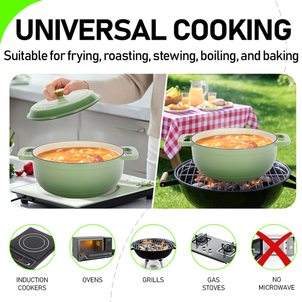 铸铁 5QT 烹饪锅具 渐变绿 含两个硅胶手套 珐琅锅-10