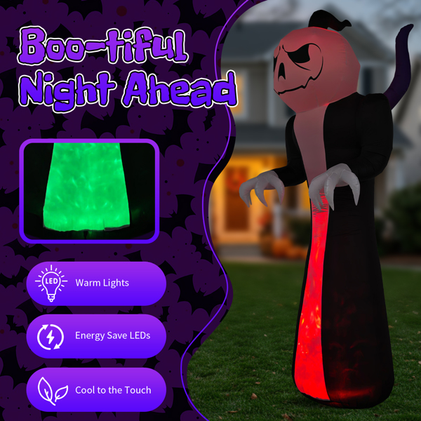 12ft  南瓜头死神 1三色火焰灯 万圣充气装饰 12V-7
