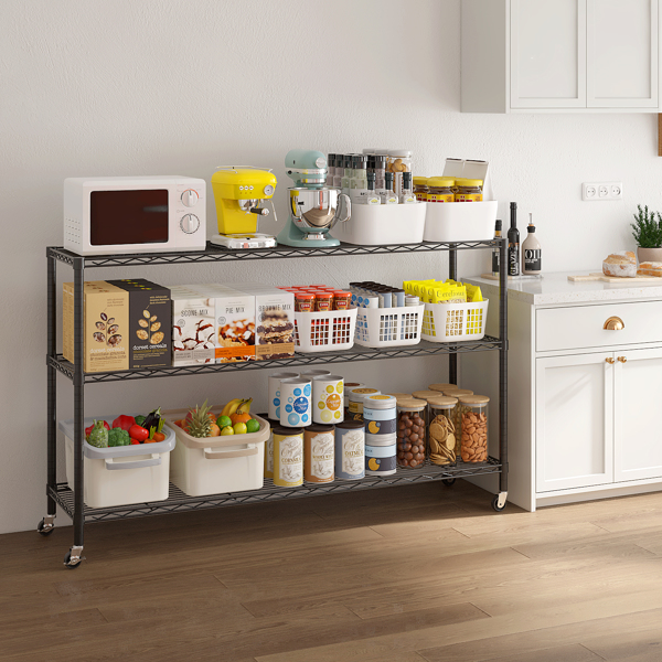 3层 可自由调节层间距 带调节脚带轮 展示架 铁 117*45*104cm 喷粉黑-1