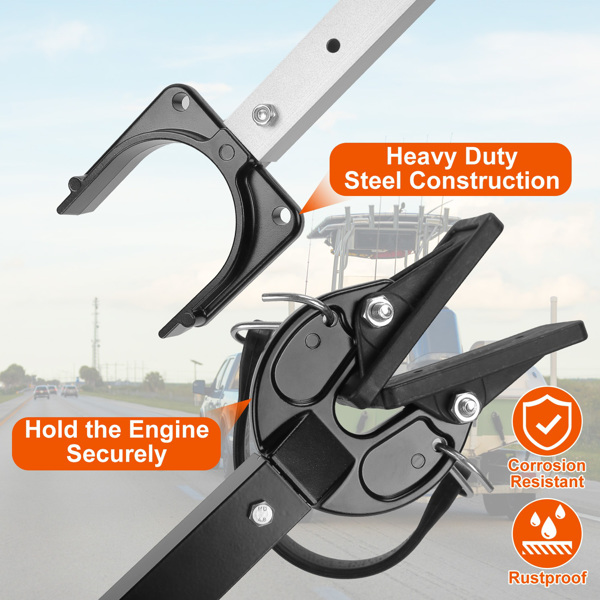 （物流随机发，自提可发加拿大）-船横梁保护器，28-40in可调节舷外电机支架-重型钢，减震橡胶带，2种安装选项（拖车和滚筒），适用于大多数100马力以下的发动机，保护横梁和电机-10