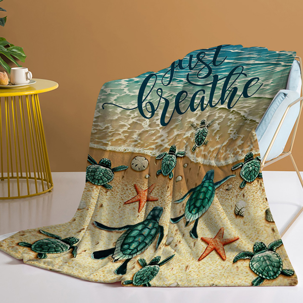 自产法莱绒毛毯 DOFT1064小龟赴海 150X200cm（temu仅可自提）-3