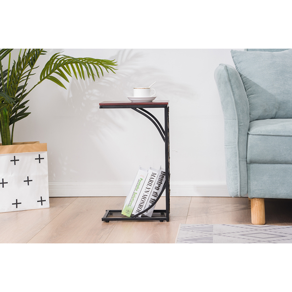 密度板 铁 拆装 单层 C型桌 边几 树叶款 桌面棕色 黑色喷塑 刷金树叶 30.5*21*54cm-13