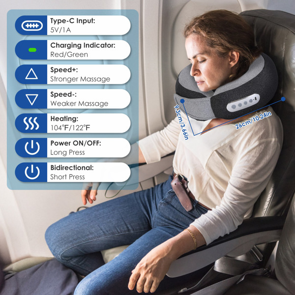 （物流随机发，自提可发加拿大）-便携式可充电颈部按摩枕 - 指压揉捏（正反方向），2种加热模式（104℉-122℉），3档速度，慢回弹记忆棉 - 2200mAh电池，牛奶丝面料，理想礼物-3