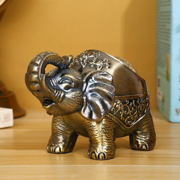 家用时尚烟灰缸办公室轻奢复古怀旧防风带盖防摔防灰烟缸 青铜站立大象