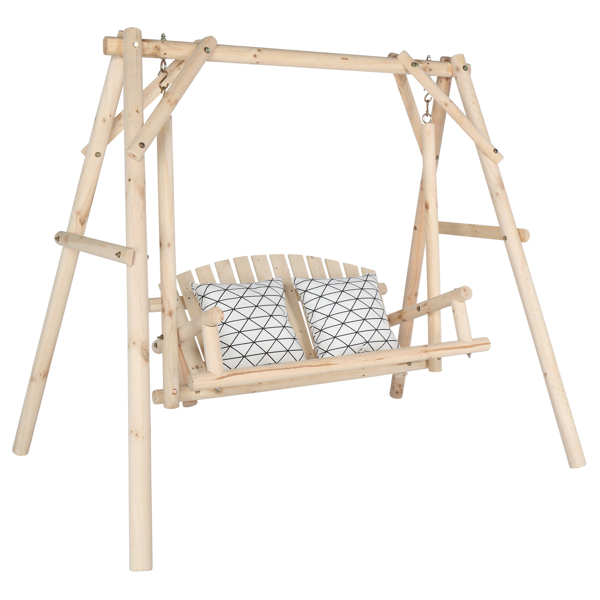 6.5ft 实木 秋千架 原木色 秋千套装 600lbs 仿古风格-19